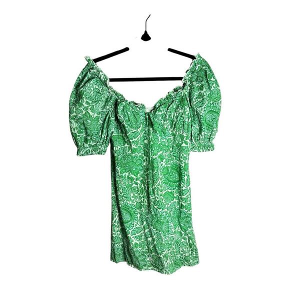 Vici Green Tropical Print Puff Sleeve Mini Dress Zippered Back Size Small - Picture 1 of 8